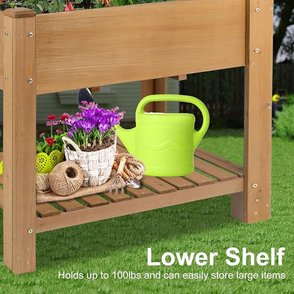 Raised Garden Beds Outdoor With Legs, Wood Elevated Garden Box With L-Connection Tabs，Storage Shelf , Leg Reinforcement，Suitable For Vegetables, Flowers And Herbs, Easy To Assemble, 33.5X18X 30IN