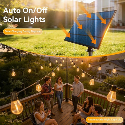 Ollny S11 100FT Solar String Lights Outdoor with Remote, Waterproof Dimmable Patio Lights with Timer & 3 Lighting Modes, 35 Shatterproof Edison Bulbs, String Lights for Outside Backyard Party Decor
