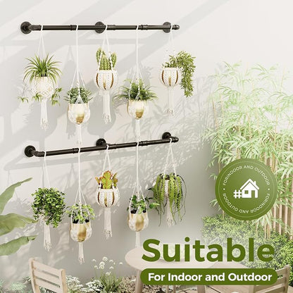 Bamworld Window Plant Hanger Indoor 63in 2PCS Hanging Planters for Indoor Plants Hanging Plants Holder Hanging Rod Window Plant Shelves Wall Planters Pot/Chain/Plant Not Included (Black)