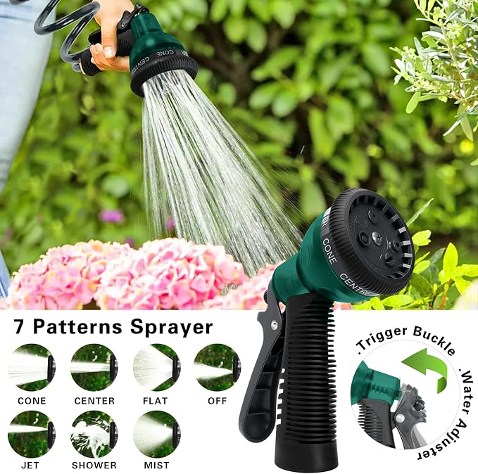 Coil Hose 15FT EVA Coil Garden Hose With 3/4'' Brass Connector Coiled Water Hose Lightweight And No Kink Includes 7 Patterns Spray Nozzle For Outdoors Lawn Watering Car Washing