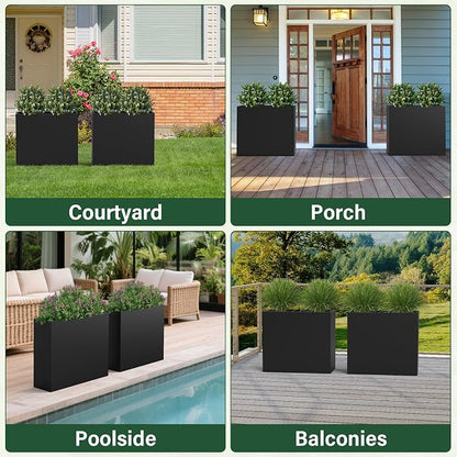 Metal Tall Planter 30" L x 10" W x 26" H | Long Rectangular Planter Box, Drainage Holes & Removable Shelf, Heavy Duty Steel Planter for Tall Plants, Flowers or Shrubs