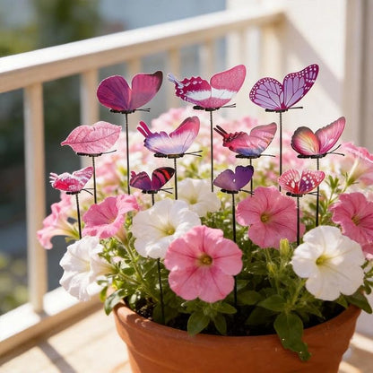 Decorative Garden Stakes, 12pcs 9.7in Purple Butterfly Vibrant Metal Sticks for Flower Beds, Yard Decor, DIY Party Ornaments - Perfect for Outdoor, Wedding & Home Tea Events