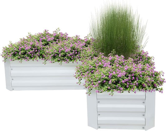 Sunnydaze Galvanized Raised Garden Bed - Outdoor Planter Box for Backyard or Patio - Steel Metal Raised Bed for Gardening Vegetables, Flowers, Herbs - 47 x 47 x 12 in - Ivory White - L-Shaped