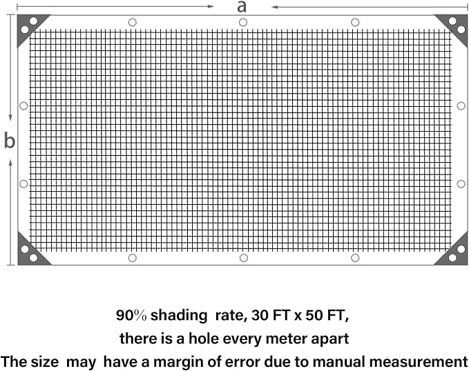 winemana Black Shade Cloth 90%, 30x50 FT Mesh Tarp - Garden Shade for Greenhouse, Patio, Vegetables, Plants Cover and Chicken Coops, Sunshade Net for Outdoor Protection with Reinforced Grommets