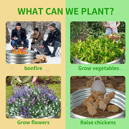 12 Inch Tall 60 Inch Diameter Round Silver Raised Garden Bed Kits Outdoor | 1 FT Tall,5 FT Planter Bed for Flowers,Herbs,Vegetables,Trees,0.8MM Thick Galvanized Metal Painted,with Gloves,Tool free