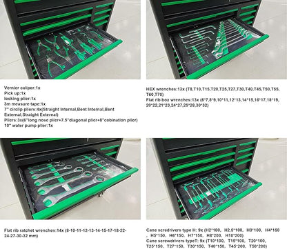 14-Drawers Rolling Tool Chest with Wood Workbench,Brake Casters,Lock & Key,Heavy-Duty Steel Tool Cabinet Storage, for Home,Garbge or Workshop Use (14 Drawer + 348 Pieces Tools)