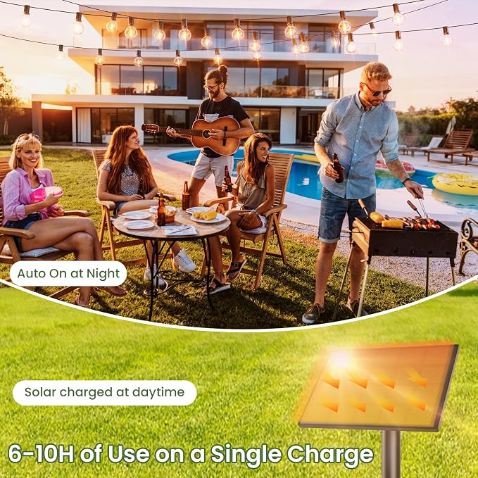 Svater Solar Outdoor String Lights 50 FT, G40 Patio Lights Shatterproof Dimmable Vintage Edison Bulbs, Solar Powered Weatherproof Light for Patio, Backyard, Garden, Bistro, Warm White