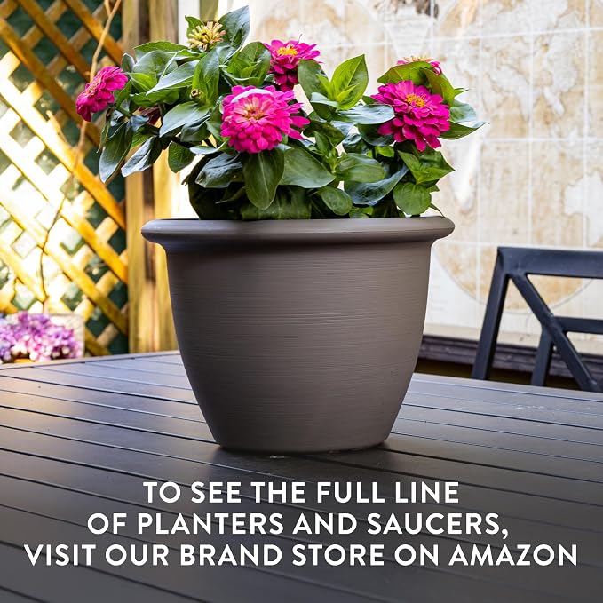 The HC Companies Sevilla Flower Planters - Durable Outdoor & Indoor Planter - Round Lightweight Self Watering Plant Pots for Herbs & More (16" Cottage Stone, Pack of 1)