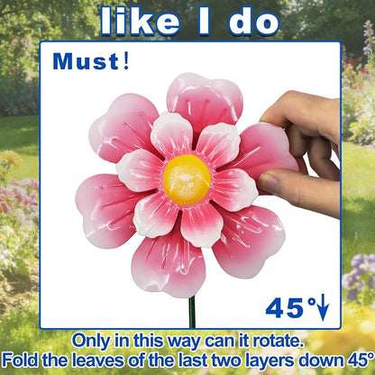Garden Wind Spinner 2 Pack, Outdoor Metal Flower Stake Decor, Waterproof Kinetic Sculptures for Backyard Flower Bed, Spring Gardening Gifts for Mom (Red/Pink)