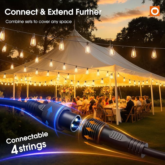 addlon 400FT(50FT*8) Outdoor String Lights for Outside Waterproof Patio Lights with Plastic ST38 LED Edison Bulbs Outdoor Lighting Extra Long for Backyard Bistro Porch Garden Pergola Party Decor