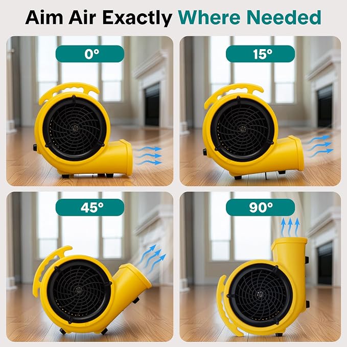 SereneLife Air Mover Blower Fan 1000 CFM – Powerful High Performance 3-Speed Fan for Floor & Carpet Drying, Portable Floor Fan w/Adjustable Tilt, Plug Multiple Units for Home Garage & Restoration Use