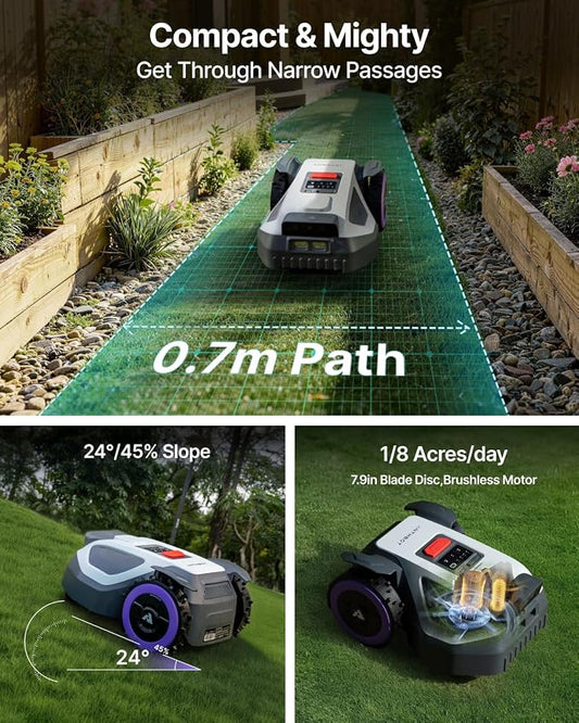 ANTHBOT M5 Robot Lawn Mower 1/8 Acre, Dual Vision+Full-Band NRTK Robotic Lawnmower, No Perimeter Wire, App Control Obstacle Avoidance, 45% Slope, Cutting Height, Multi-Zone Mapping