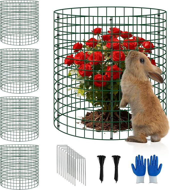 4 Pack Plant Protectors from Animals, 12''x14'' Metal Plant Cages for Outdoor Plants, Garden Plant Protector with Stakes & Zip Ties, Keep Rabbits Squirrels Out, Plant Cage for Flowers Vegetables