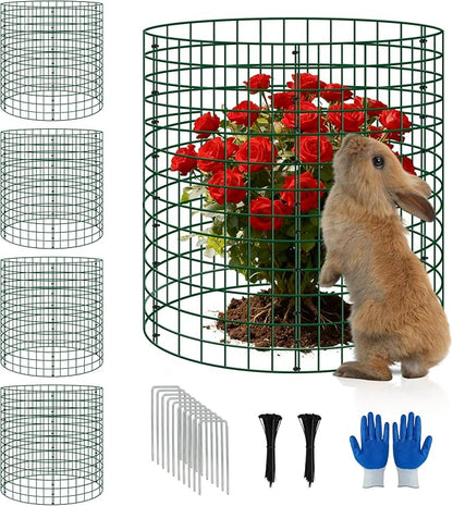 4 Pack Plant Protectors from Animals, 12''x14'' Metal Plant Cages for Outdoor Plants, Garden Plant Protector with Stakes & Zip Ties, Keep Rabbits Squirrels Out, Plant Cage for Flowers Vegetables