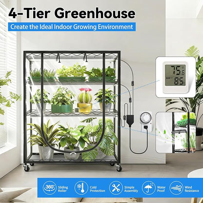 JESLED Indoor Greenhouse with Grow Light, 35.4x13.8x59IN | 3FT Full Spectrum 5000K LED, Seed Starting, Tiered Lighting Control, Built-in Timer & Thermo-Hygrometer