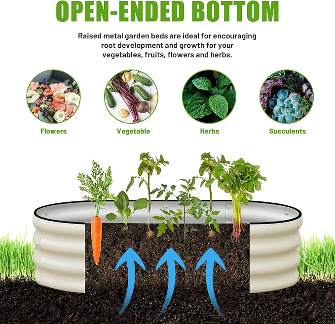 SnugNiture Galvanized Raised Garden Bed Outdoor, 2 Pcs 4x2x1ft Oval Metal Planter Box for Planting Plants Vegetables, White