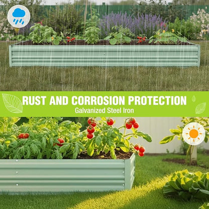 WORKPRO 2PK 7.5x4x1ft Outdoor Galvanized Raised Garden Bed, Rust-Resistant Planter Raised Beds for Vegetable, Flowers, Herbs, Light Green