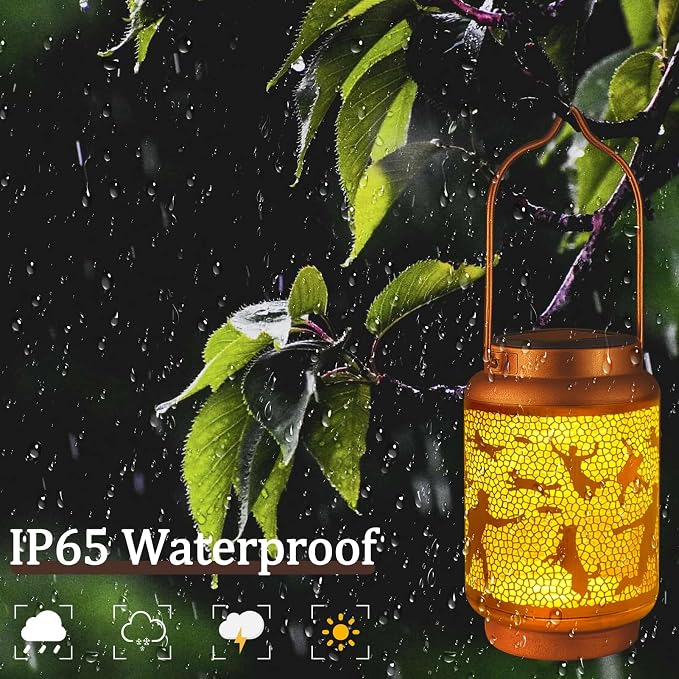 Solar Lanterns Outdoor Waterproof Gifts for Women Grandma Gifts for Mom Deer Garden Decor Solar Hanging Lantern Metal for Patio Yard Festival Pathway Landscape