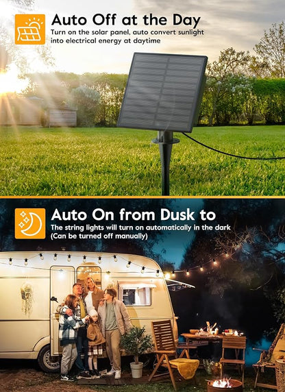 Minetom Solar Outdoor String Lights - 48Ft Patio Lights with 15+1 LED Shatterproof Bulbs, 3 Light Modes, Remote Control, Timing, Outside Weatherproof Hanging Lights for Backyard Party Decor