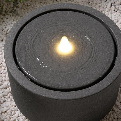 10.23” H Outdoor Water Fountain Made with Eco-Friendly Recyclable Materials, Polyethylene Round Bubbler Water Fountain Outdoor, Garden Decor with LED Light for Patio, Porch, Backyard