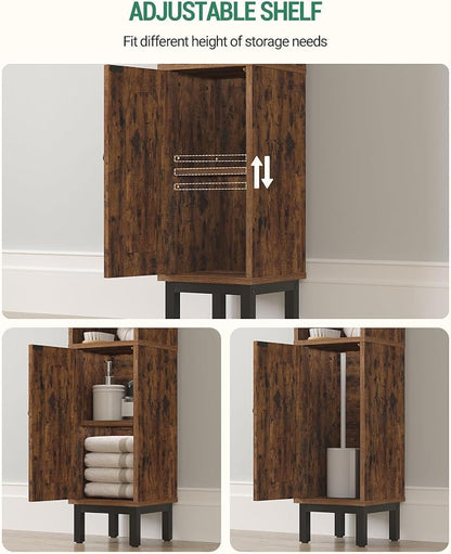 Hzuaneri Bathroom Storage Cabinet, Small Corner Floor Cabinet with Door and Shelves, Narrow Toilet Paper Holder, Bathroom Organizer with Adjustable Shelf, for Small Spaces, Rustic Brown BC08201X