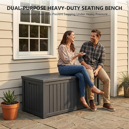 Outdoor Storage Box, 180 Gallon Waterproof Deck Box [Upgraded 3.0], Piston-Lift Tall Standing Cabinet for Oversized Cushions, Lockable Deep Tool Organizer Storage Bench, Large Lawn, Black