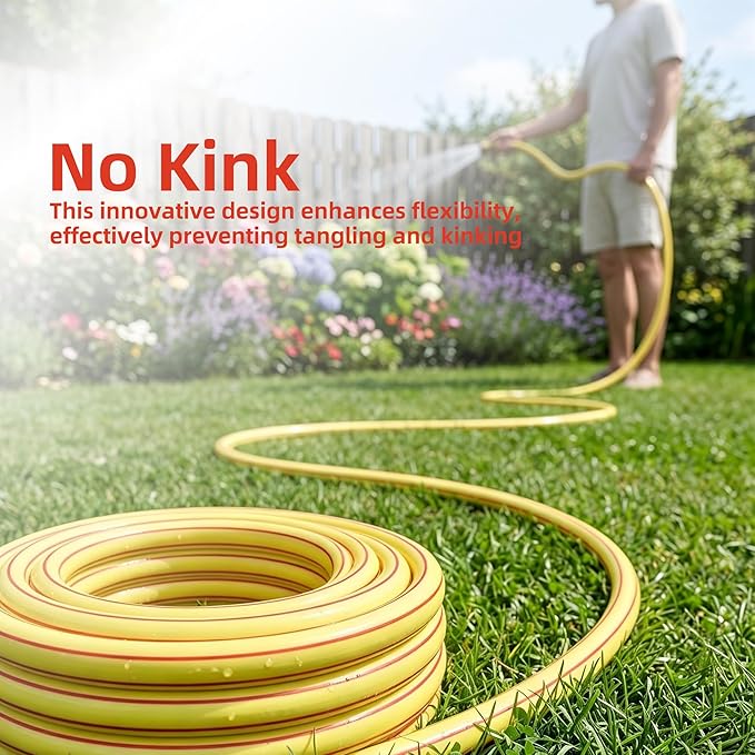 Yellow Garden Hose 3/4 in. x 25 ft. -Non Kinking, Leak Free, Flexible, Male to Female Fittings -Heavy Duty Lightweight Durable PVC Water Hose -150PSI Work & 500PSI Burst, for Lawn & Commercial Use