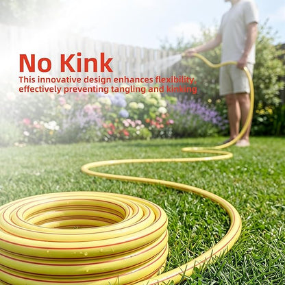 Yellow Garden Hose 3/4 in. x 25 ft. -Non Kinking, Leak Free, Flexible, Male to Female Fittings -Heavy Duty Lightweight Durable PVC Water Hose -150PSI Work & 500PSI Burst, for Lawn & Commercial Use