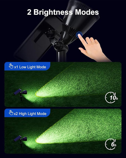 Solar Powered Sunset Spotlight Outdoor Waterproof Spot LED Accent Landscape Uplight for Outside Trees, House Flag, Sculptures, Patio, Wall, Yard and Garden, Independently Adjustable Light & Panel
