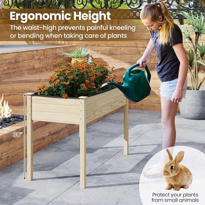 S AFSTAR 2 Pieces Wooden Raised Garden Bed with Legs, Planter Box with Liner & Drainage Holes for Vegetable Flower Herb, Indoor Outdoor Elevated Gardening Box for Backyard Patio Balcony