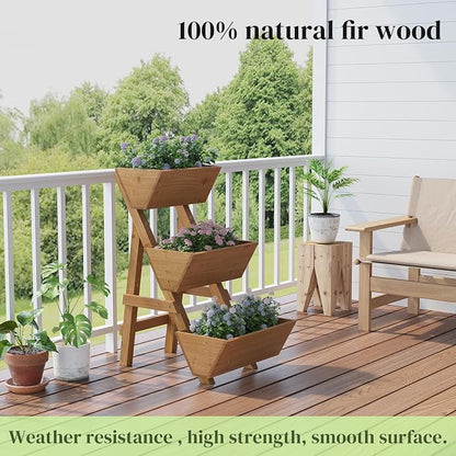 3-Tier Wooden Vertical Raised Garden Bed with Legs, Tiered Planter Box, Vertical Garden Planter,Wood Plant Stand Wood Flower Rack for Patio, Balcony, Freestanding (Brown-Small)