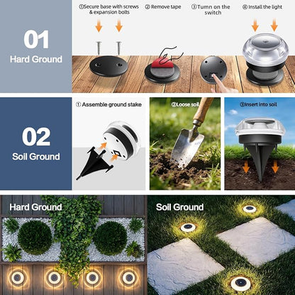 Solar Driveway Lights 12 Pack, Solar Deck Lights Outdoor IP67 Waterproof, 3000K Warm White Solar Ground Lights Landscape Path Lighting for Step Sidewalk Stair Garden Ground Pathway Yard