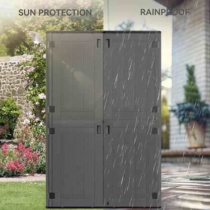 YITAHOME 60 cuft Vertical Outdoor Storage Shed with Shelf, Large Waterproof Storage Cabinet for Garden Shed, Tall Outdoor Storage Shed for Garage, Pool Storage, Resin, Lockable, Dark Gray