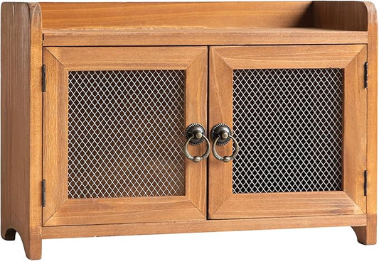 COLLECTIVE HOME - Storage Cabinet, Mini Countertop Cabinet, Wood Organizer for Kitchen Living Room Bedroom Bathroom Office with Magnetic Door, 14.5 x 6.5 x 10 (Brown)