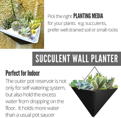 LaLaGreen Wall Planters for Indoor Plants (12in, 4 Pack) Self Watering Pots | Large Black and White Mixed Color Geometric Indoor Vertical Garden Wall Hanging Flower Vase Vessel with Metal Hanger Stylish