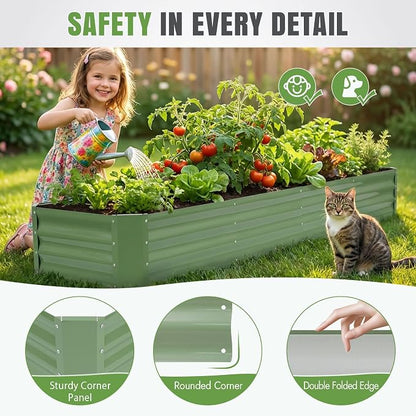 INNO STAGE 8×2×1ft Galvanized Raised Garden Bed Kit, Galvanized Planter Raised Garden Boxes Outdoor, Large Metal Raised Garden Beds for Vegetables, Flowers, Herbs, and Succulents, OliverGreen
