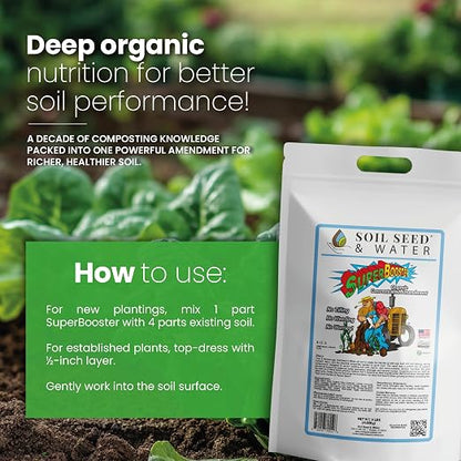 Soil Seed & Water SuperBooster Organic Concentrated Fertilizer – Soil Amendment for Robust Plant Growth - Food Plant Growth Enhancer - OMRI Listed Organic Fertilizer