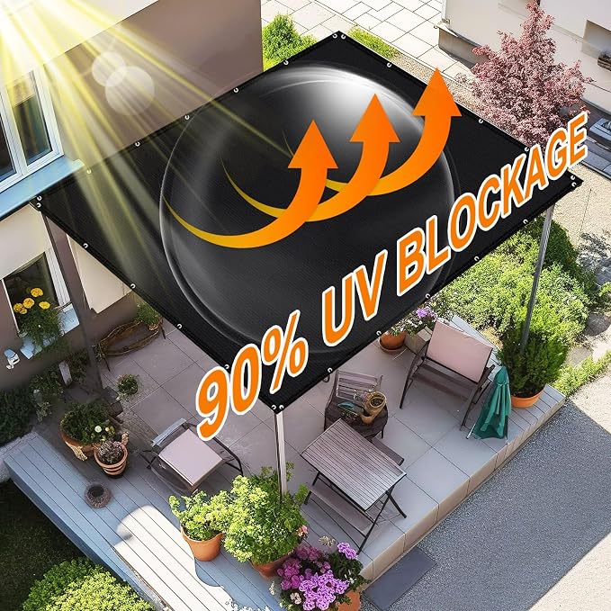 Artpuch 90% Sun Shade Cloth, 6 x 8 FT Pergola Shade Cover Canopy with Grommets, Sun Screen Fabric Tarp for Patio, Outdoor, Garden, Backyard, Black
