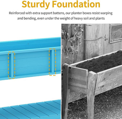 DWVO 47x18x31in Raised Garden Bed HDPE, Weather-Resistant Poly Wood Planter Box Stand, Planter Box with Legs, Storage Shelf & Lockable Wheels, Elevated Garden Bed for Backyard Patio - Aruba Blue
