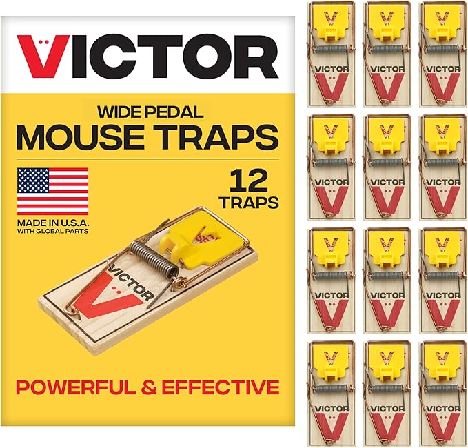 Victor Mouse Traps, 12-Pack Plastic Pedal Snap Traps, FSC Certified Wood | Indoor Rodent Control Reusable Mousetraps for Mice Pest Control Effective Instant Kill