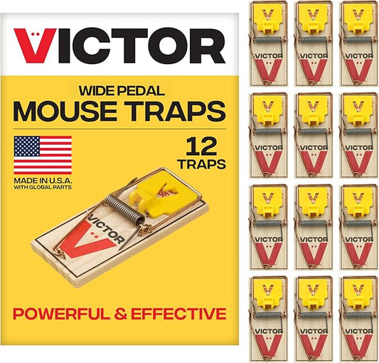 Victor Mouse Traps, 12-Pack Plastic Pedal Snap Traps, FSC Certified Wood | Indoor Rodent Control Reusable Mousetraps for Mice Pest Control Effective Instant Kill