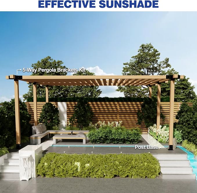 Pergola Kit - 5-Way Right Angle Corner Bracket Woodworks DIY Post Base Kit for Gazebos, Patio, Log Cabin Outdoor Hardware - Wooden Beams for 4x4 Lumber