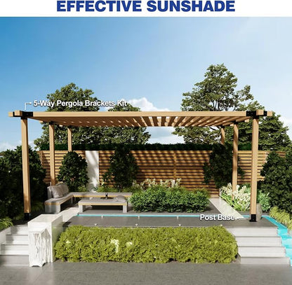 Pergola Kit - 5-Way Right Angle Corner Bracket Woodworks DIY Post Base Kit for Gazebos, Patio, Log Cabin Outdoor Hardware - Wooden Beams for 4x4 Lumber