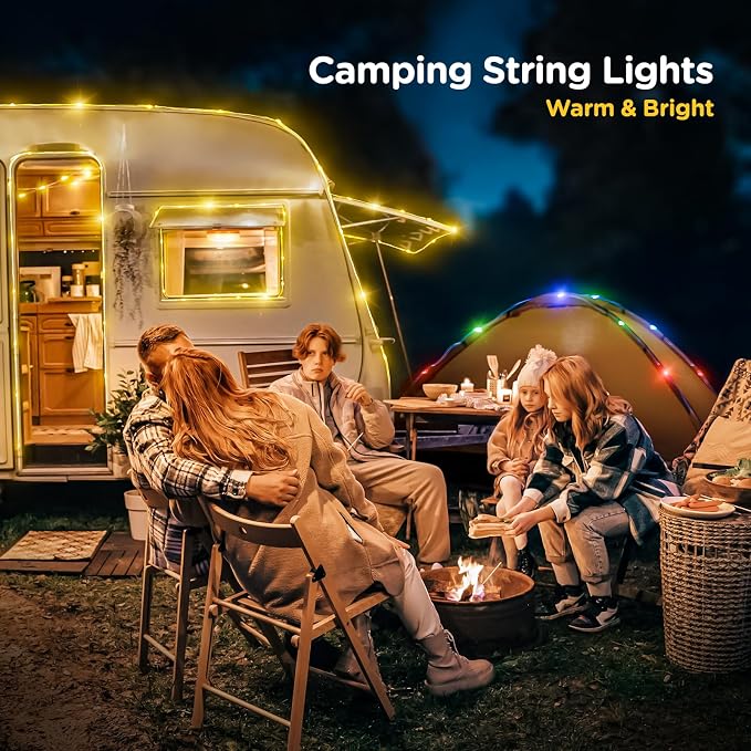 OGERYCamping String Lights, 4 in 1 Quick Storage 32.8FT Rechargeable Tent Lights String with 8 Lighting Modes, Hanging Waterproof Portable LED Lamp for Outdoor Patio Awning Garden Camping Essentials