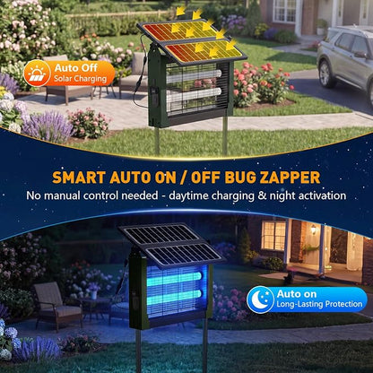 Solar Bug Zapper Outdoor, 4500V Solar Mosquito Zapper with Dual Solar Panels, 1/2 Acre Coverage Cordless Rechargeable Electric Fly Zapper, IPX5 Waterproof Mosquito Traps for Backyard, Patio, Camping