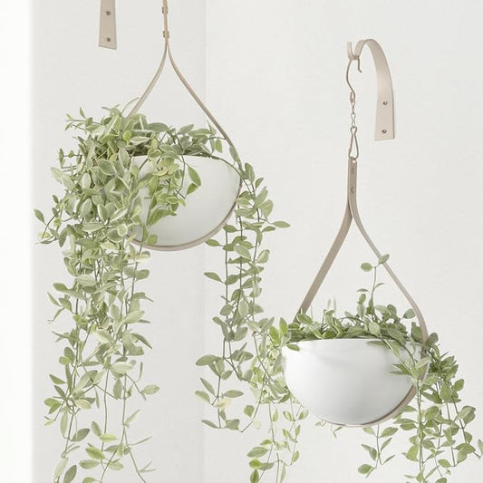 Hajia 2 Pack Waterdrop Shaped Hanging Planter, Beige Metal Plant Hanger with Non-Detachable Pots, Boho Hanging Plant Holder for Wall and Ceiling Decor.(No Plants or Drainage Holes)