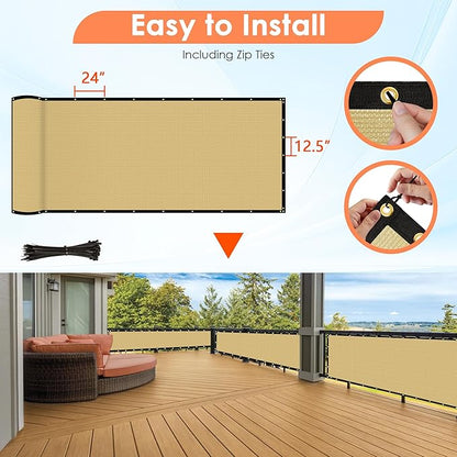 i COVER 6x12ft Privacy Screen Fence, Outdoor Fencing Panels, Garden Windscreen Mesh Shade Sail Net Barrier, Fence Privacy Screen Reinforced Bindings and Brass Grommets Cable Zip Ties, Sand
