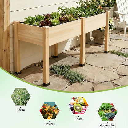SPECRAFT 72x24x30in Raised Garden Bed with Legs, 8.4 Cu Ft Wooden Planter Box with Drainage Holes & Liner, Outdoor Raised Garden Beds for Patio Backyard Gardening, Natural Wood Color