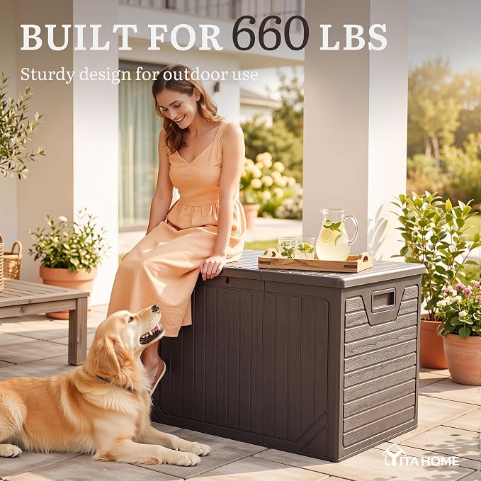 YITAHOME 230 Gallon Extra Large Outdoor Storage Box | Waterproof Double-WallDeck Box with Hydraulic Piston for Garden Tools, Pool Accessories & Cushions, Resin Deck Organizer