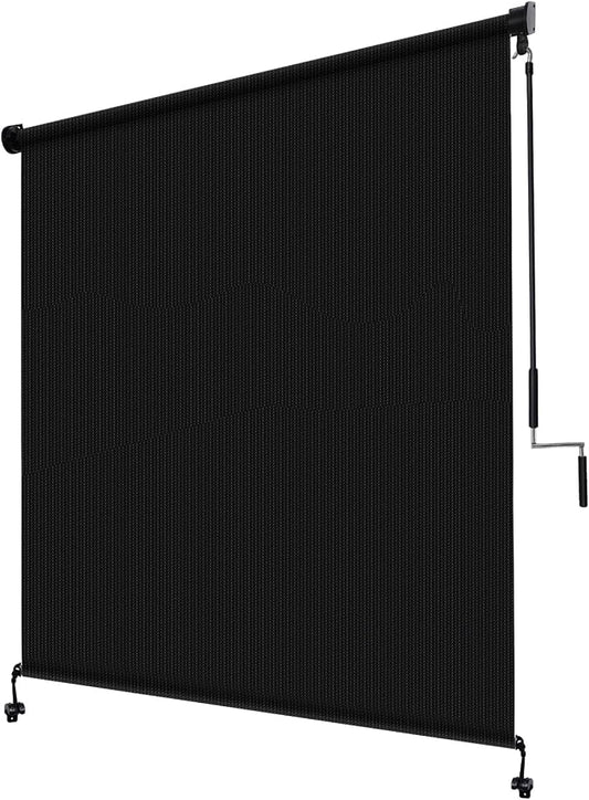 KANAGAWA Outdoor Roller Shade 12'X8' Black Exterior Cordless Patio Roll Up Shades for Outside Pergola Porch, Outdoor Blinds for Patio